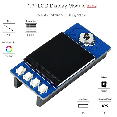 2,6 ~ 5,5V 1,3 polegada LCD Módulo SCRREN ST7789 65K 240X240 SPI para Raspberry Pi Pico