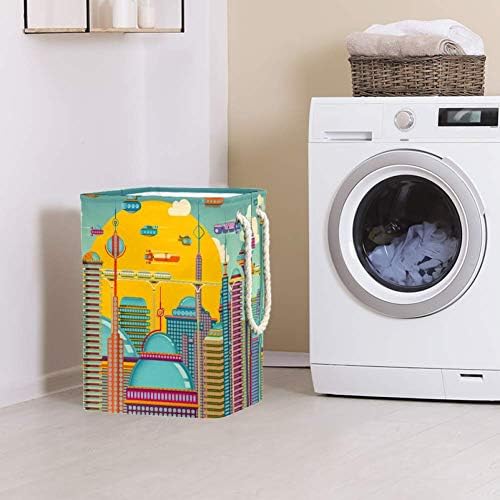 Cidade futurista em cores 300d Oxford PVC Roupas à prova d'água cesto de lavanderia grande para cobertores Toys de roupas no quarto