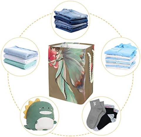 Sacos de armazenamento de cesta de lavanderia de fadas e flores de forro embutido com suportes destacáveis ​​cesto de roupa dobrável para brinquedos organização de roupas
