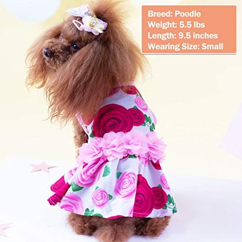 Vestidos de cachorros kyeeses rosa floral com flores decoração de decoração elegante vestido de cachorro para cães para cães pequenos primavera no verão pupp vestido de cachorro roupas