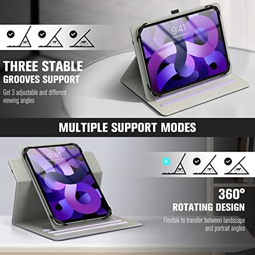 Moko Universal Case for 9 -11 iPad 9th Gen/iPad Air 5th Gen/iPad Pro 11/Samsung Galaxy/Lenovo Tablet, capa de concha rotativa PU de 360 ​​graus leve, com Kickstand & Pocket, Taro Purple