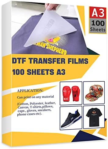 DTF Transfer Film 100 Sheets ， A4 Film transferido Glossy Clear pré -tratamento para Epson InkJet Impressora DTG Impressão direta em camisetas Têxteis