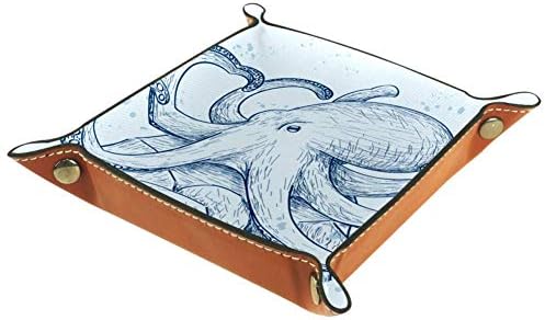 AISSO Bandeja de manobrista com raiva Octopus Imprimir jóias de couro Bandejas Organizador para carteiras, relógios, chaves, moedas, telefones celulares e equipamentos de escritório