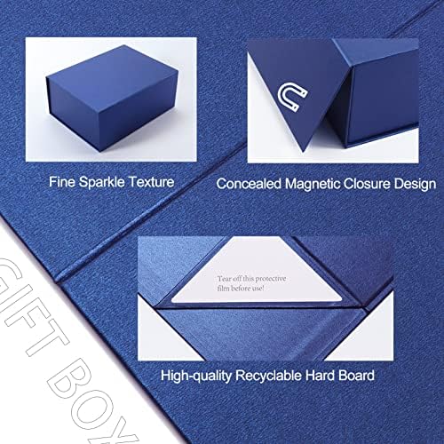 Ditwis 4 pacote de 9,5x7x4 polegadas caixas de presente com tampas de fechamento magnético, caixa magnética azul