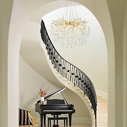 Aueaaoow ouro lustre de cristal iluminação hall escada lustres de escadaria moderna lustres de ramo de