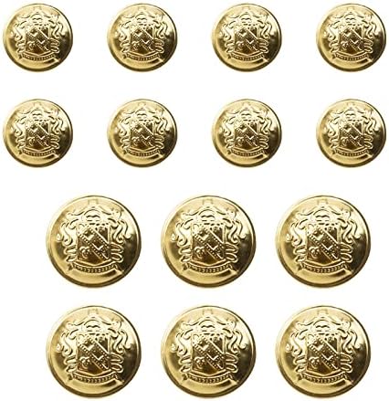 14 peças Gold Metal Blazer Button Conjunto - Crachá de Shield - Para costurar casacos, Blazers