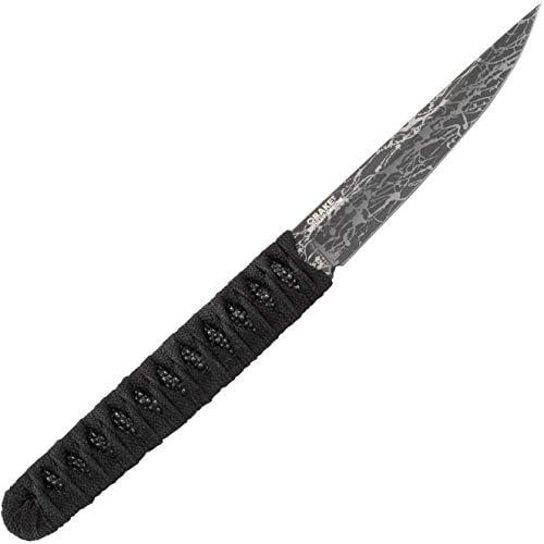 Crkt Obake Faca de lâmina fixa: Burnley Titanium Nitride Borda lisa Faca EDC, faca de utilitário ao ar livre com embrulho de alça, lâmina gravada e bainha de nylon 2367