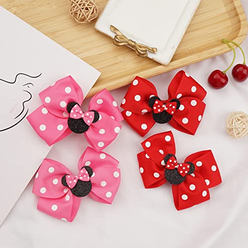 Qearl 8 pcs mouse orelhas clipes de arco para meninas, polka pontas vermelhas parques temáticos de figurino decoração para crianças meninas em pares