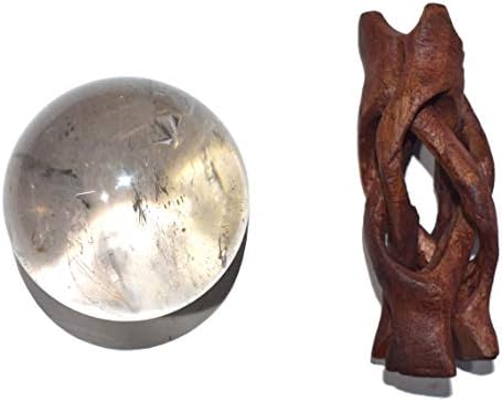 CEALINGS4U SPEHTE Smokey Quartz Tamanho 2-2,5 polegadas e uma esfera de bola de madeira de madeira