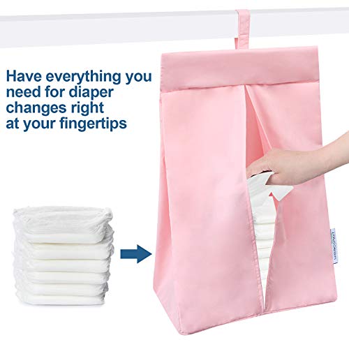 Biloban Frelaper Stacker Frelaper Bag Organizer pendurado para a bebê rosa e mini folhas de berço pacote n lençol 2 pacote rosa e branco