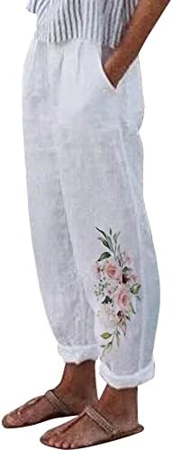 Calças de linho femininas de Felwors petite, calças de lounge, lixas de verão de verão, calças de moletom floral