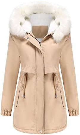Daseis Fleece forrado jaqueta parka com capuz, casaco de inverno para feminino de manga longa e longa