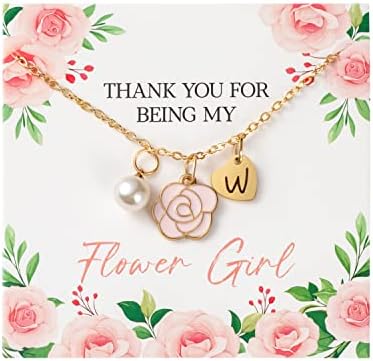Versrh 14k Gold Flower Girl Colar, Garota de Flora de Casamento Presente com Cartão de Mensagem