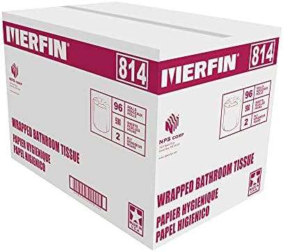 Merfin Professional Bulk Paper - 2 Ply, 500 folhas Roll padrão, 96 rolos, tecido de banho macio, 48.000