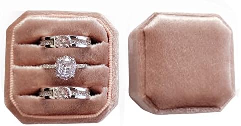 Caixa de anel do octógono para cerimônia de casamento antigo 3 slots Caixa de anel vintage do portador de anel