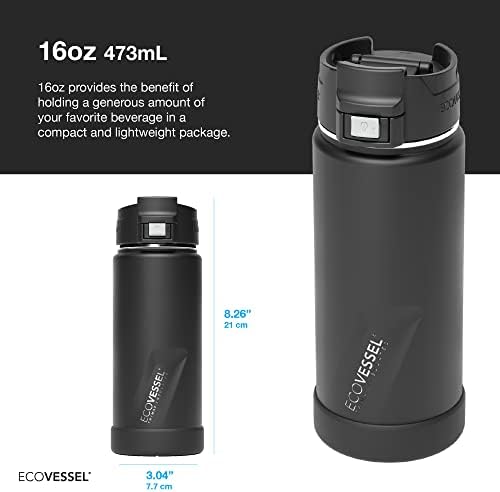 ECOVESSEL PERK Trimax Vacuum Isoled Stainless Travel Bottle for Coffee & Tea com Push Button Locking