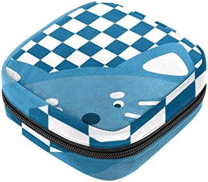 Bolsa de armazenamento de guardanapos sanitários de Oryuekan, bolsas de zíper menstrual reutilizável portátil, bolsa de armazenamento de tampões para mulheres meninas, desenho animado de xadrez gato azul adorável animal