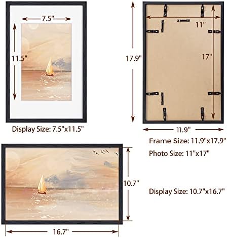 Quadro de quadro de quadro de quadro de quadro de madeira de carvalho preto moldura fotográfica da parede, conjunto de 3, exibir imagem 8x12 com tapete ou 11x17 sem tapete