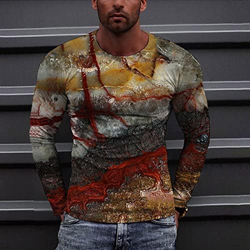 Camisas casuais masculinas Street 3D Digital Top redonda do pescoço longo de manga comprida