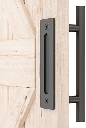 Mandilhas de porta de celeiro Skysen de 12 , maçaneta deslizante da porta do celeiro, sem gap Plate Plate Design- Dever para serviço pesado- fácil de instalar- Matt Black
