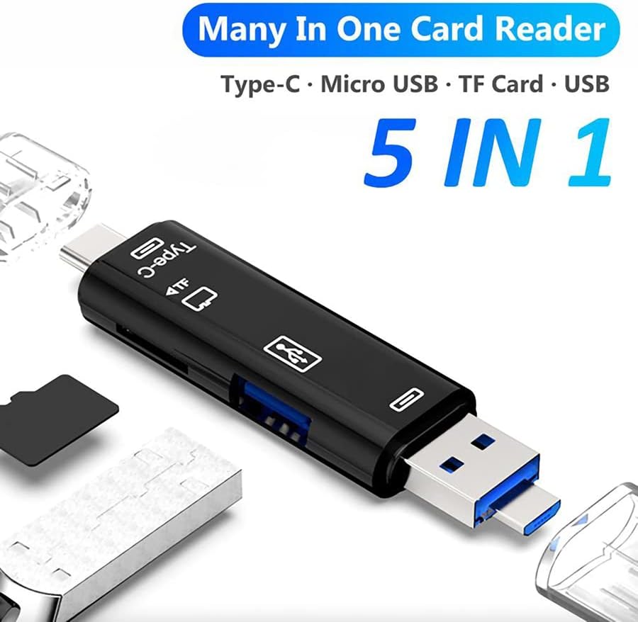 Volt+ 5 em 1 Cartão multifuncional Leitor compatível com Bang & Olufsen Beoplay A1 possui USB Type-C/ MicroSB/ TF/ USB 2.0/ SD Reader