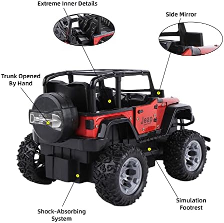 ONhego RC Truck Jeep, 4WD Off-Road Remote Control Car SUV com carro leve, carros de brinquedo de veículo de metal com suspensão de primavera/porta aberta/armazenamento para crianças meninos