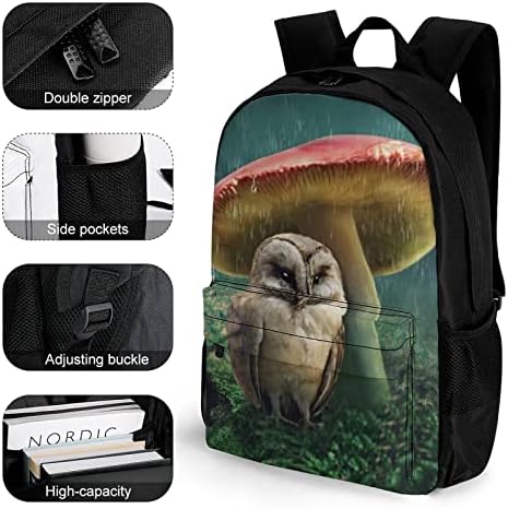 Little Owl and Mushroom Casual Laptop Backpack Bag Bag Daypack com bolsos para homens Mulheres