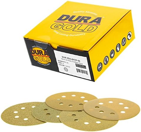 Dura -Gold Premium - Variety Pack - Discos de lixamento dourado de 5 - Gancho e loop sem poeira de 8 buracos