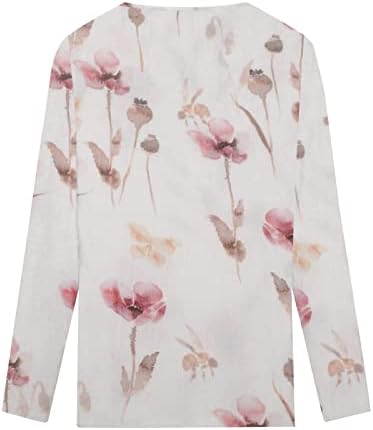 Tampos de pescoço de renda vneck para senhoras outono de verão de manga comprida Butterfly Floral Print Brunch Tops T camisetas adolescentes 2023
