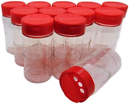 Grande jarra de garrafa de contêiner de especiarias de plástico transparente de 8 oz com tampa vermelha