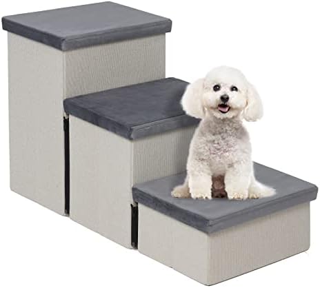 Escadas dobráveis ​​para cães com armazenamento para cães pequenos, 3 níveis não escadas escadas para animais de estimação para camas altas ou sofá e sofá, escada de segurança para gatos cães de até 200 libras