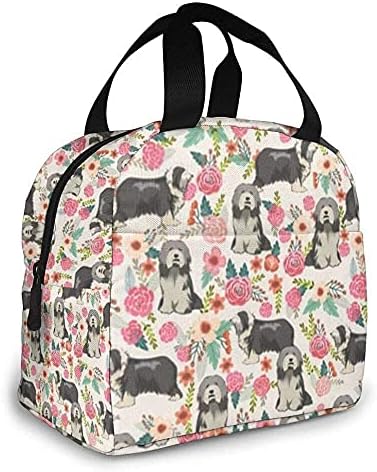 Lunch bolsa barbda collie floral - Florals de cães barbued collie cachorro lancheira saco isolado bolsa para