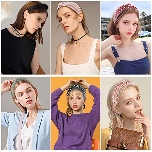 Bandas para a cabeça femininas lovnfc, 6pcs Bandos de cabeça atada sem escorregamento para mulheres garotas lindas faixas de cabelo de turbante largo