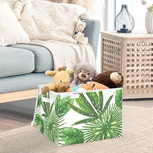 INNEWGOGO Tropical Palm folhas de armazenamento com tampas para organizar cesto de armazenamento de calapsibres decorativas com alças Oxford Ploth Storage Cube Box for Car