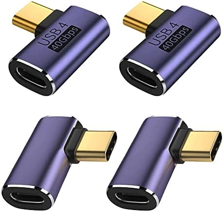 DKARDU 4PACK ângulo reto USB C Tipo-C Adaptador, adaptador masculino para fêmea com 40 Gbps PD 100W Adaptador