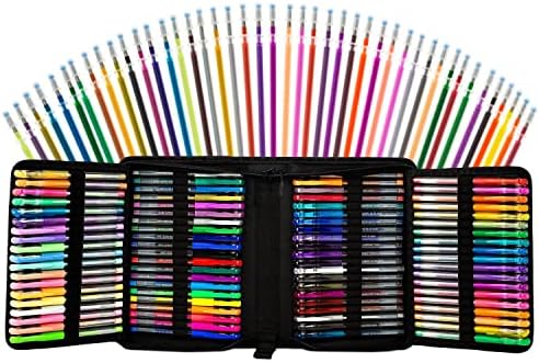 O conjunto de canetas de gel artista de 160 colorido inclui 36 canetas de gel glitter, 12 metálico, 12 pastel,