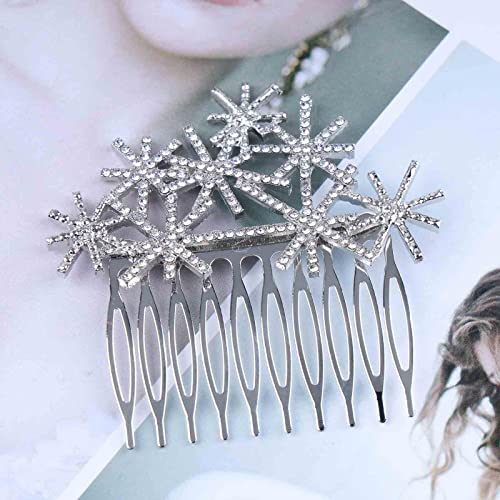 Iiaceble shinestone Snowflake Hair pente barrette prata neve pente lateral de cristal casamentos de cabeceira