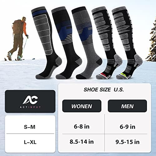Actinput 2/3 Pacote Pacote de esqui de inverno Homens homens, meias de snowboard para esqui, meias altas do
