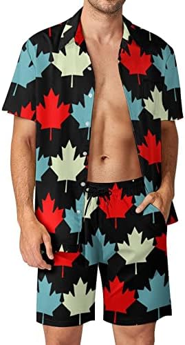 Canada Maple Leaf Men's 2 peças Roupas de praia Button Hawaiian Down Down Sleeve Camisa e ternos de shorts