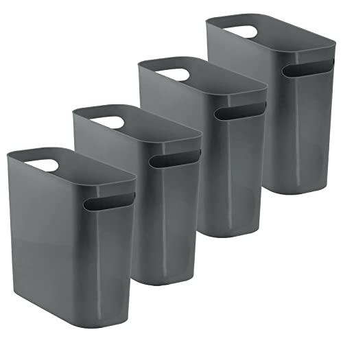 Mdesign Plastic Small Lix lata, 1,5 galão/5,7 litros de lixo, lixo estreito, alças para banheiro,