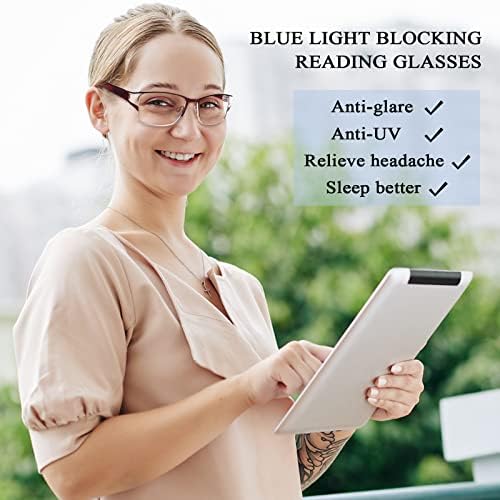 Maeown 3 Pack Leiting Glasses for Women, Fashion Blue Blocking Metal Metal Frame Reading, Leitores leves