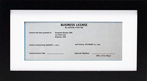 5x10 Black Gallery Business License Frame com 3,5x8 MAT - Moldagem larga - Inclui hardware suspenso e cavalete de mesa - Exibir certificado de imagem panorâmico ou licenças de varejo