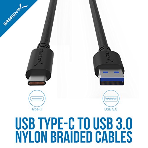 Sabrent [3-Pack 22AWG Premium 6ft USB-C para USB A 3.0 Cabos de sincronização e carga [preto]