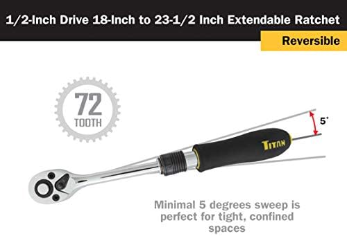 Titan 12073 Drive de 1/2 polegada x 18 a 23-1/2 polegadas Racha extensível de 72 dente