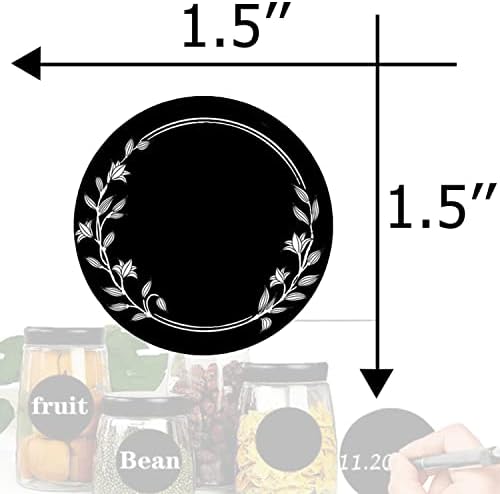 Etiquetas de quadro -negro de 1,5 polegada de especiarias redondas com grinaldas adesivos de designer de quadro -de -cozinha rótulos de despensa de cozinha para caixas de conservas, recipientes, frascos de pedreiro com giz de gases