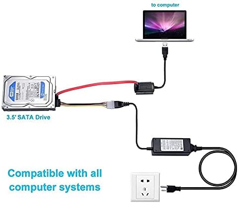 Connectores SATA PATA IDE para USB 2.0 Conversor de adaptador de disco rígido CA para IDE Power Converter para laptop do disco rígido de 2,5/3,5 polegadas -