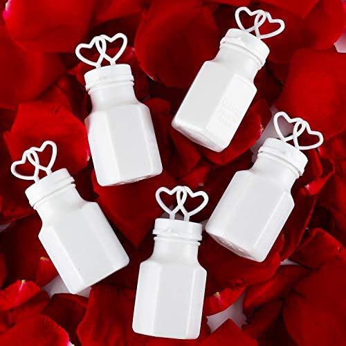 150 Mini White Double Heart Bubble Bottle - Favor de festa para casamento, aniversário, noivado, noiva, celebração, dia dos namorados, reunião de família e presente para menino de casal