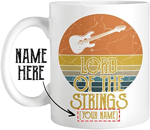 The Tea and Coffee House Personalizou Lord of Strings Caneca, caneca de cerâmica personalizada para amante de guitarra, besties exclusivos de idéias de presentes, irmão, irmã, filha, filho, guitarrista de novidade, branca, 11, 15oz