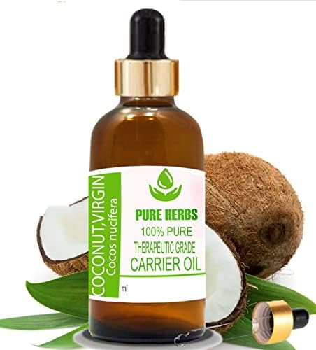 Coconut de ervas puras, Virgin Pure & Natural Terapeatic Carrier Oil com conta -gotas 100ml