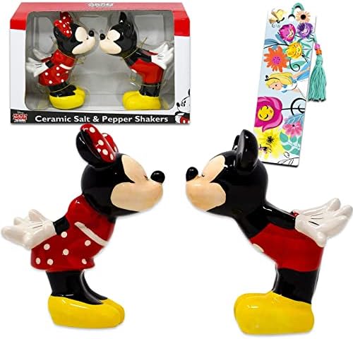 Mickey e Minnie Salt Shakers Conjunto - pacote de acessórios de cozinha da Disney com Disney Mickey e Minnie Salt e Shakers de pimenta Conjunto de colecionadores Plus Bookmark | Mickey e Minnie Collectibles